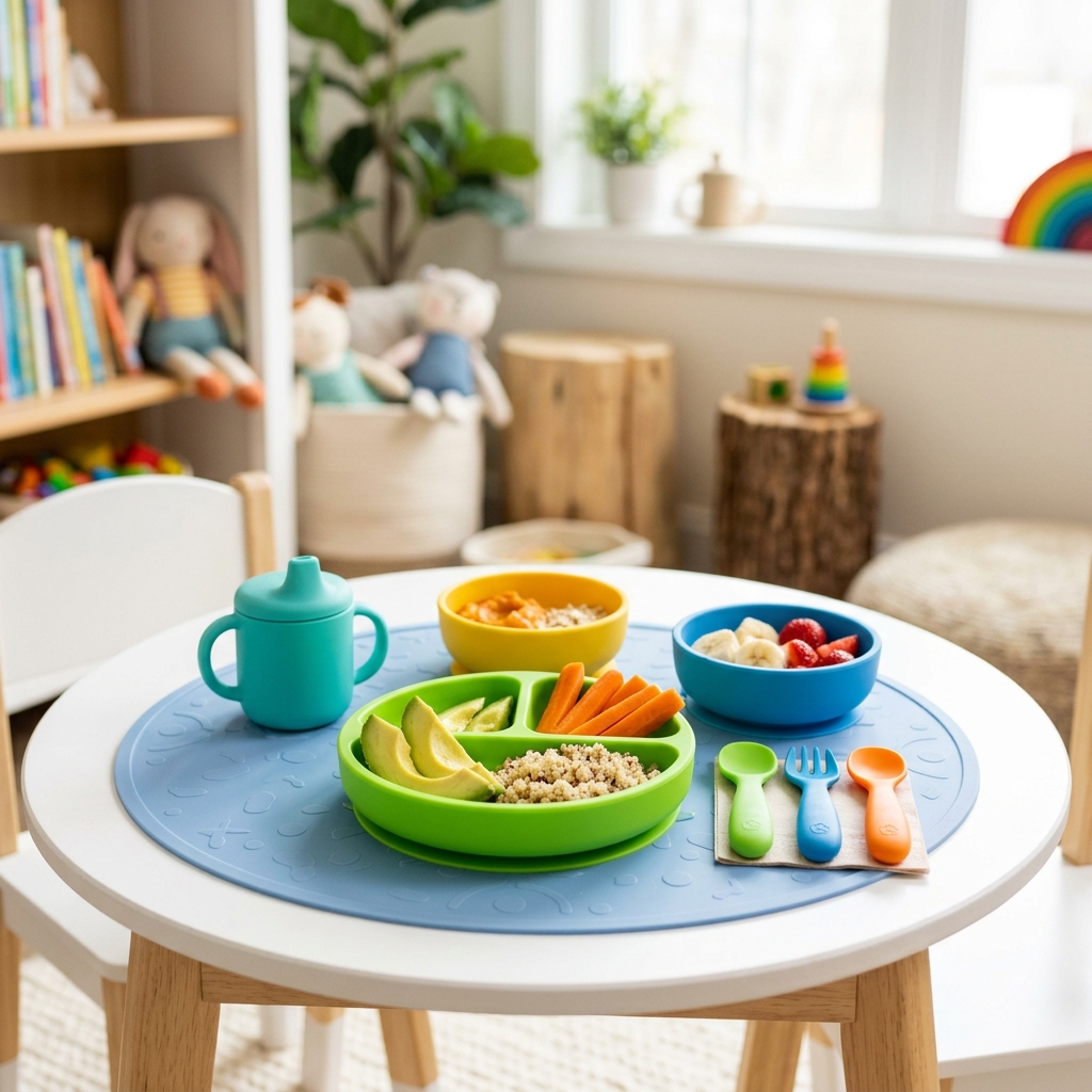 Colorful baby feeding setup